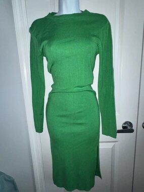 Cute Green Sweater Dress w/ front left split